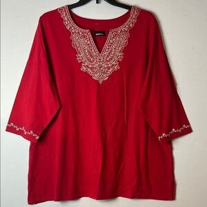 Avenue Women’s Embroidered Top Tunic 3/4 Sleeve 100%Cotton Size 26/28